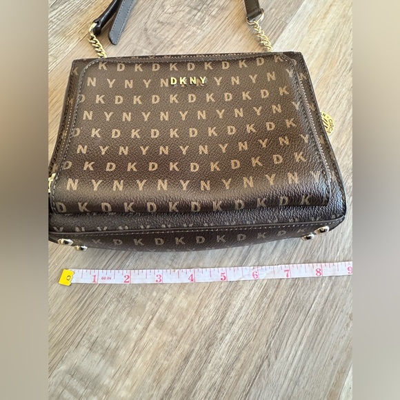 DKNY Dark Brown Monogram Shoulder Bag, chain strap - Picture 7 of 14